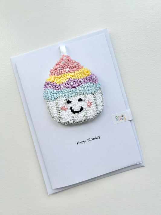 Personalised Cupcake Punch Needle Birthday Keepsake Card